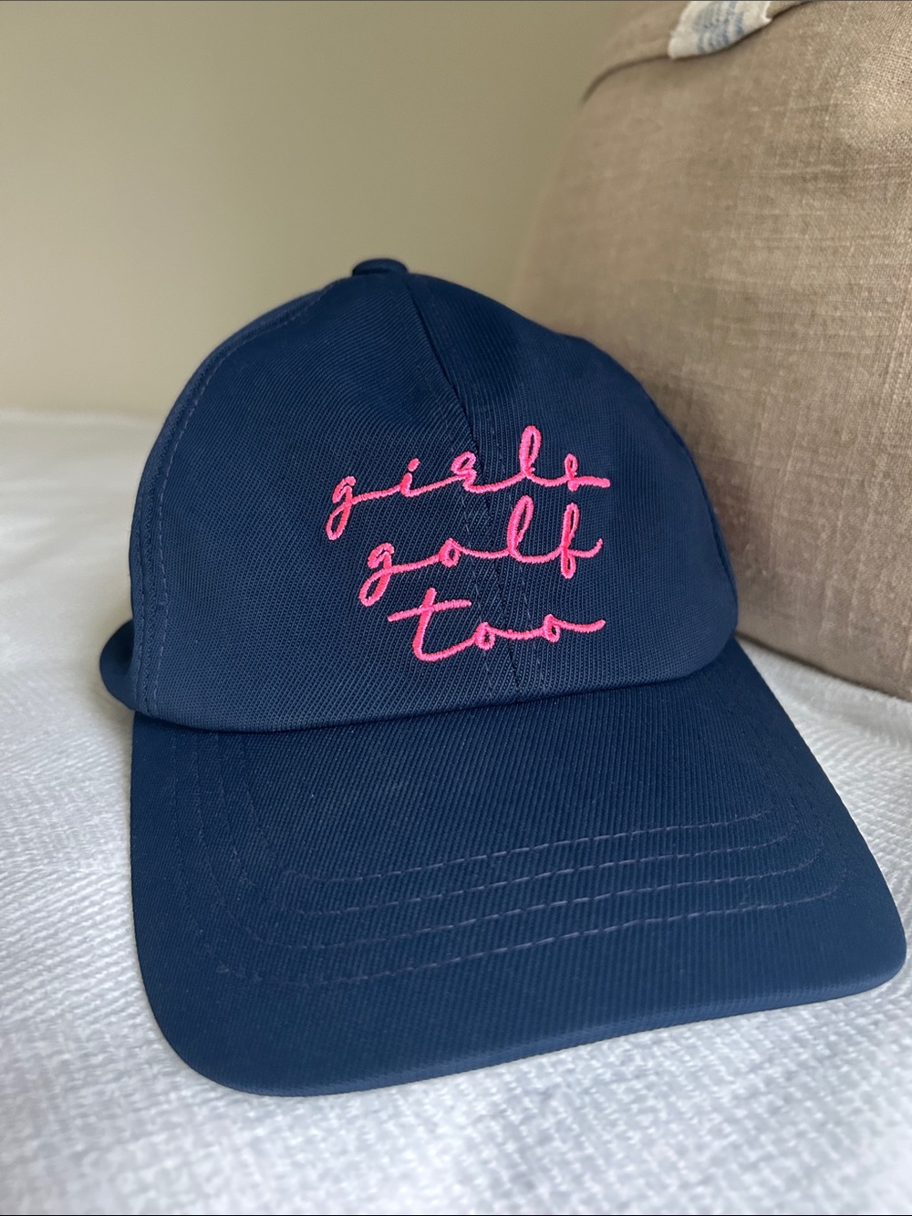 G/FORE Navy Golf Cap with Pink Script Embroidery